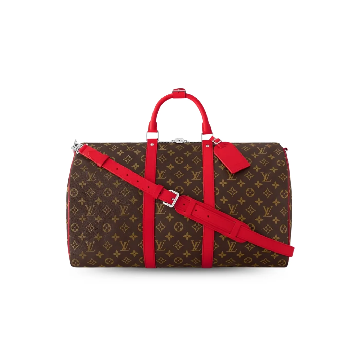 Louis Vuitton Keepall Bandouliere 50 Travel Bag in Brown/ Red Silver Hardware Louis Vuitton Keepall Bandouliere 50 Travel Bag in Brown/ Red Silver Hardware