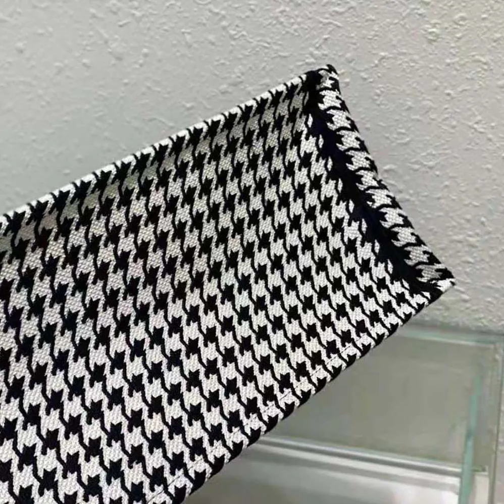 Dior Book Tote Black and White Houndstooth Embroidery for Women