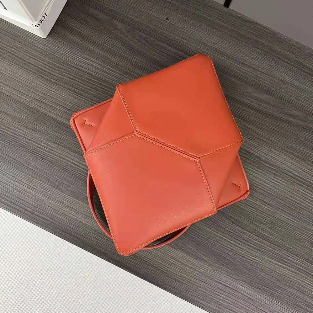 Loewe Mini Puzzle Fold Tote in Shiny Calfskin for Unisex in Orange