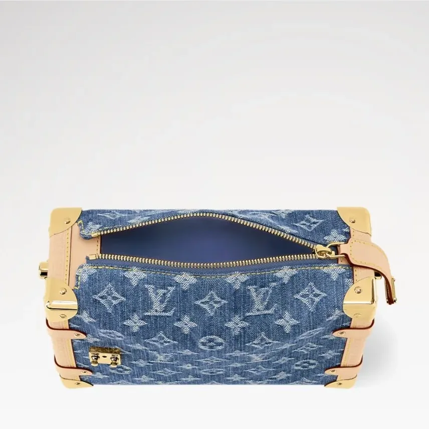 Louis Vuitton Side Trunk MM Shoulder Bag in Blue Denim Gold Hardware