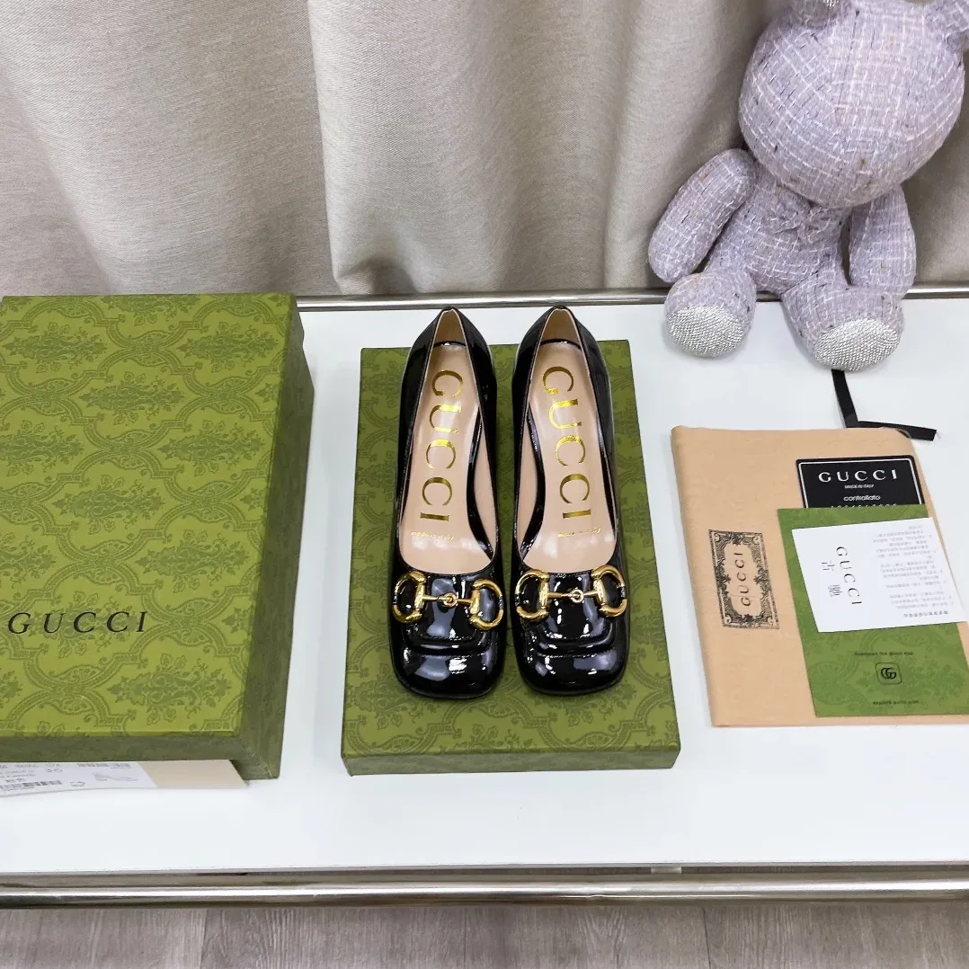 Gucci Mid-Heel Slingback With Horsebit Black GG for Women Gucci Mid-Heel Slingback With Horsebit Black GG for Women