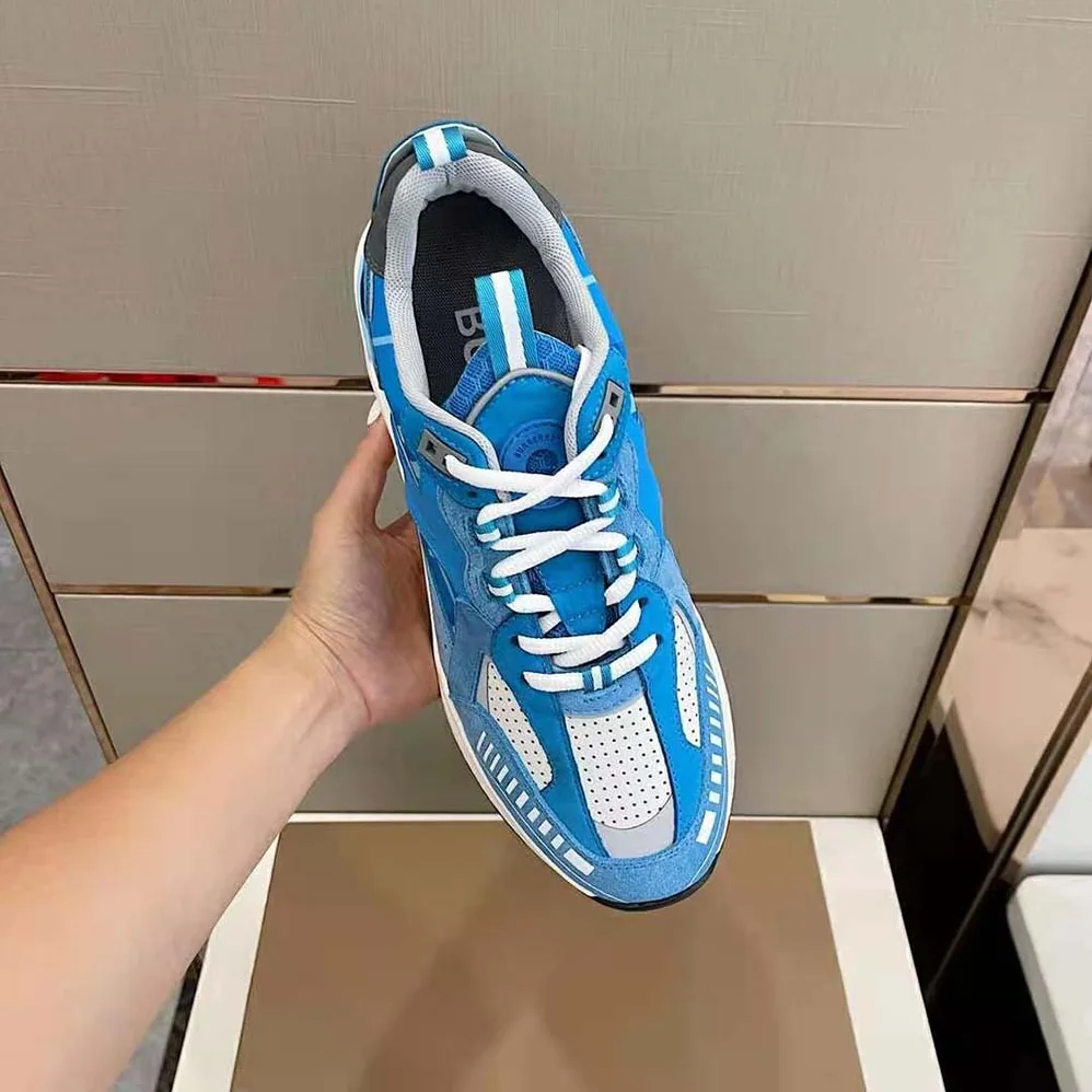 Burberry Leather Suede and Check Sneakers for Men in Blue Burberry Leather Suede and Check Sneakers for Men in Blue