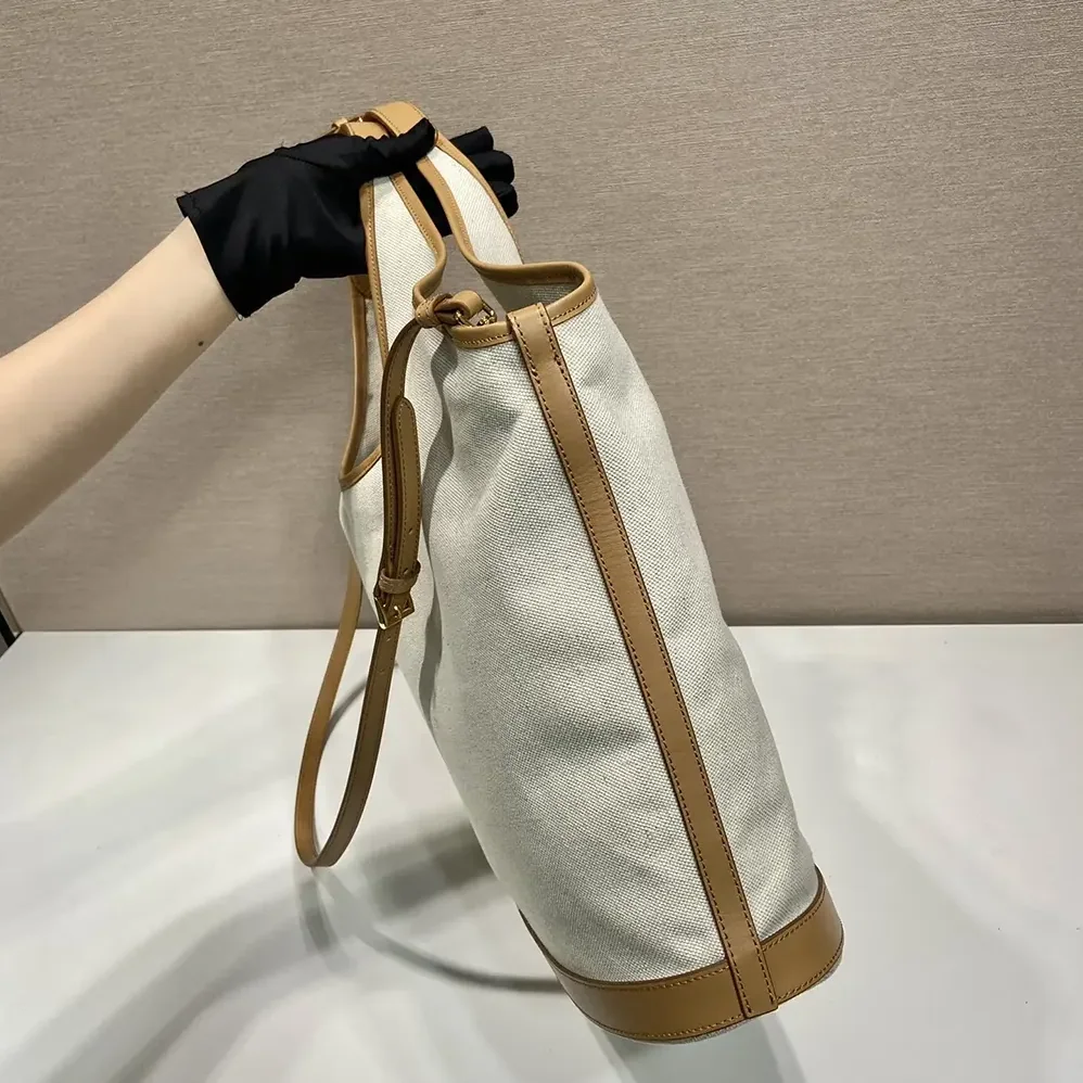 Prada Large Linen Blend and Leather Tote Bag for Women