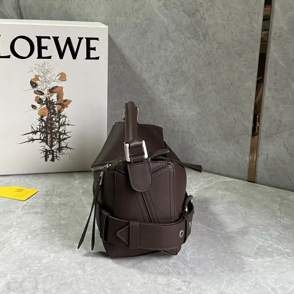 Loewe Small Puzzle Biker Bag in Shiny Calfskin for Unisex in Dark Chestnut Loewe Small Puzzle Biker Bag in Shiny Calfskin for Unisex in Dark Chestnut