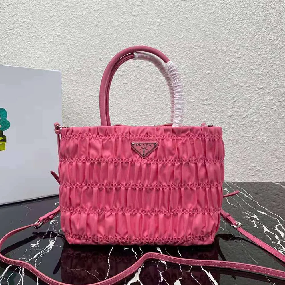 Prada Embossed Nylon Tote for Women in Pink Prada Embossed Nylon Tote for Women in Pink