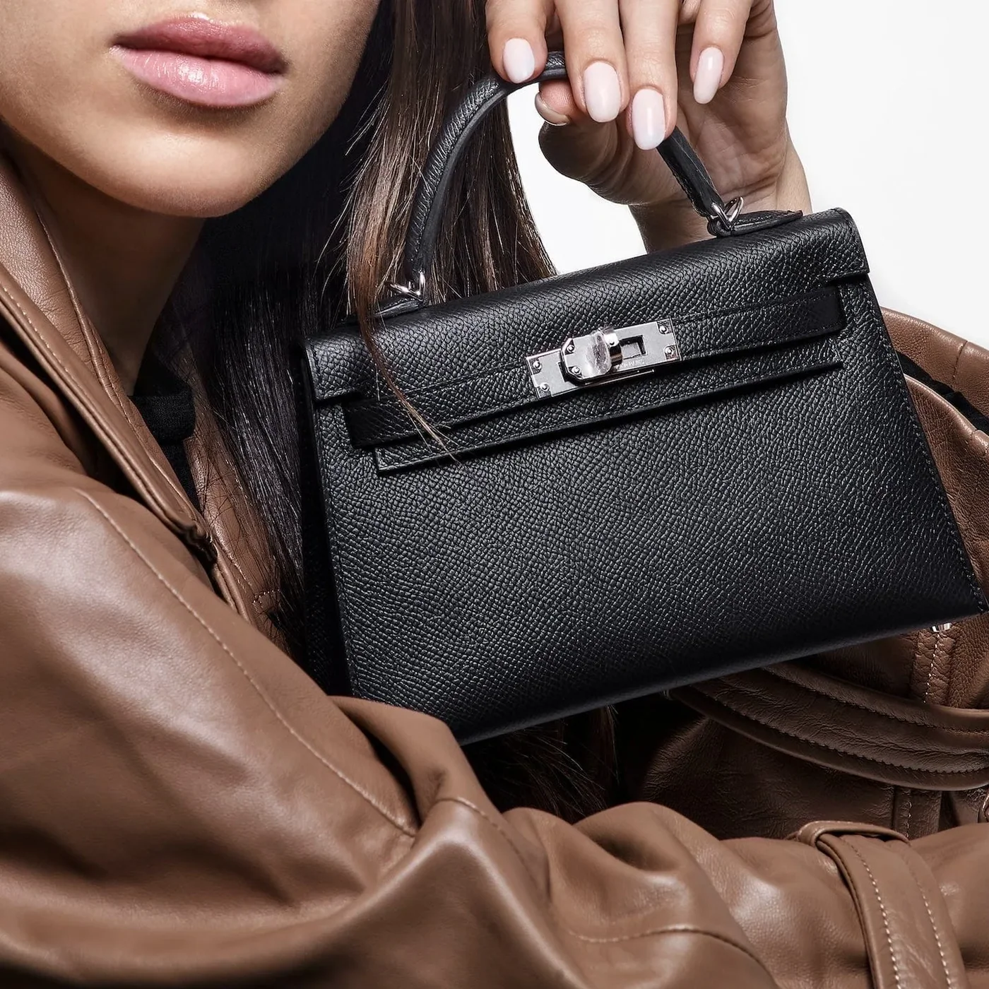 Hermes Kelly Mini Top Handle Bag in Noir Epsom Palladium Hardware