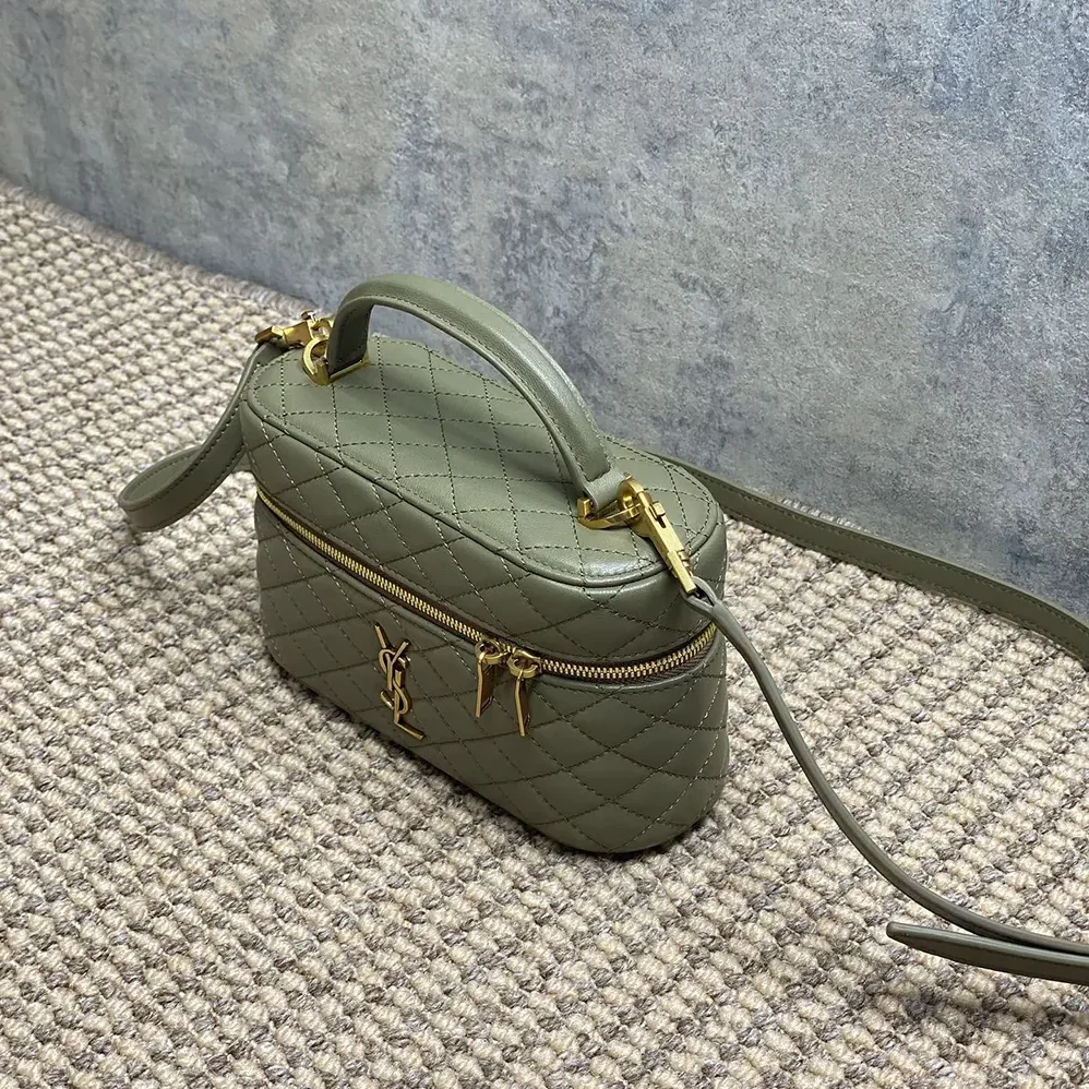 Saint Laurent YSL Gaby Vanity Bag In Lambskin for Women in Green Saint Laurent YSL Gaby Vanity Bag In Lambskin for Women in Green