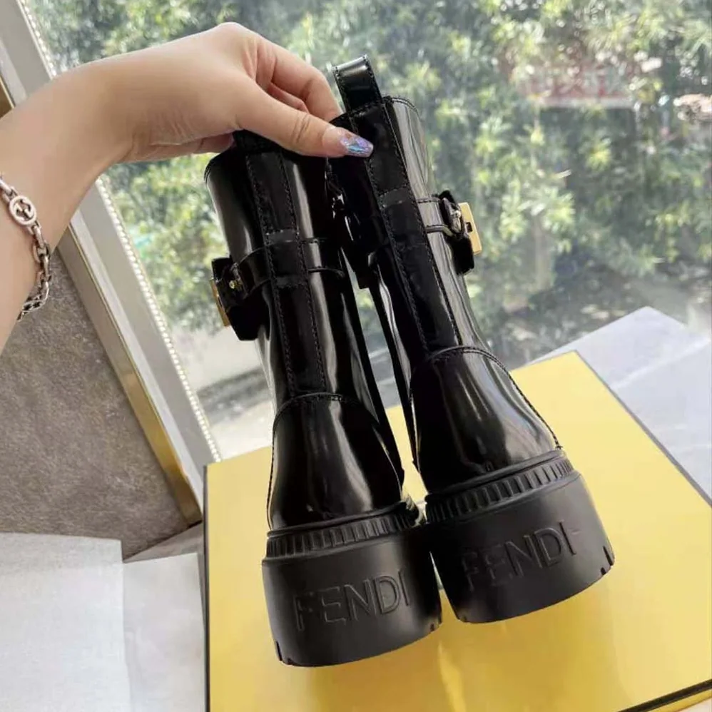 Fendi Fendigraphy Black Leather Biker Boots for Women Fendi Fendigraphy Black Leather Biker Boots for Women
