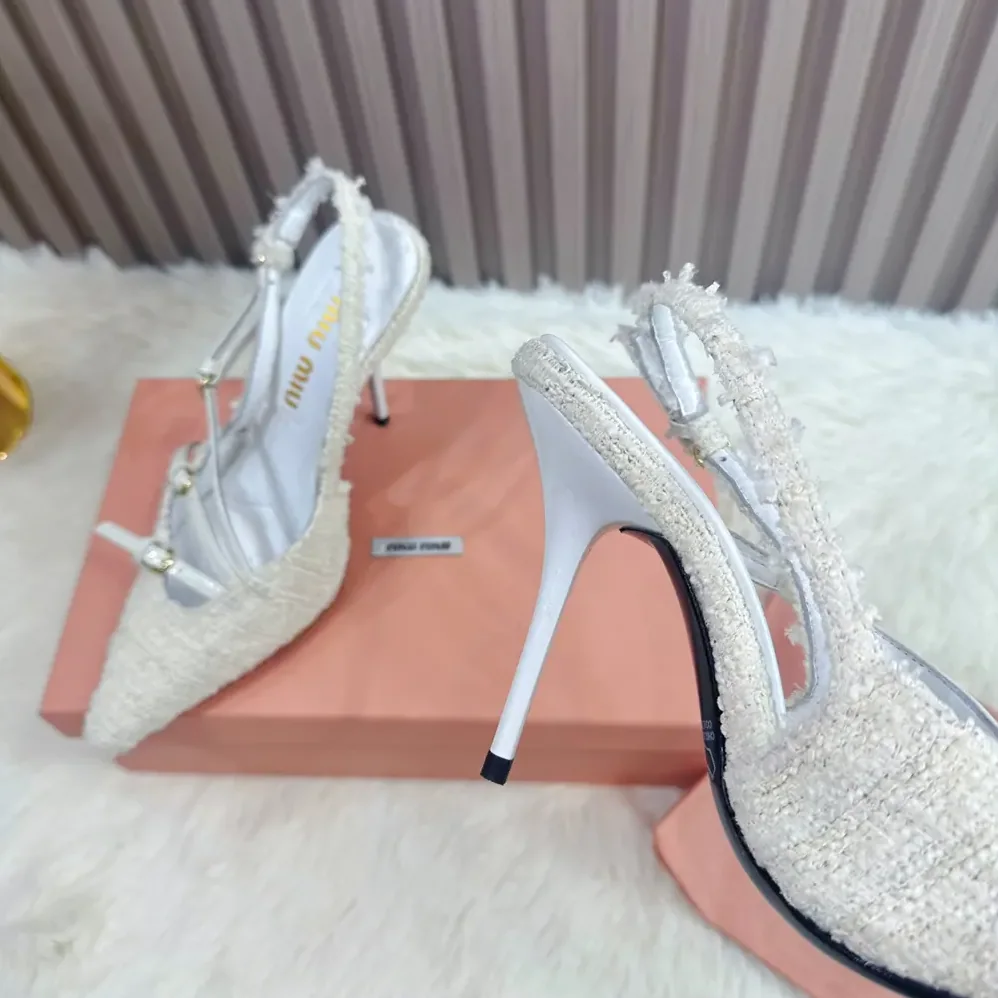 Miu Miu Fabric Slingbacks with Straps for Women in White Miu Miu Fabric Slingbacks with Straps for Women in White