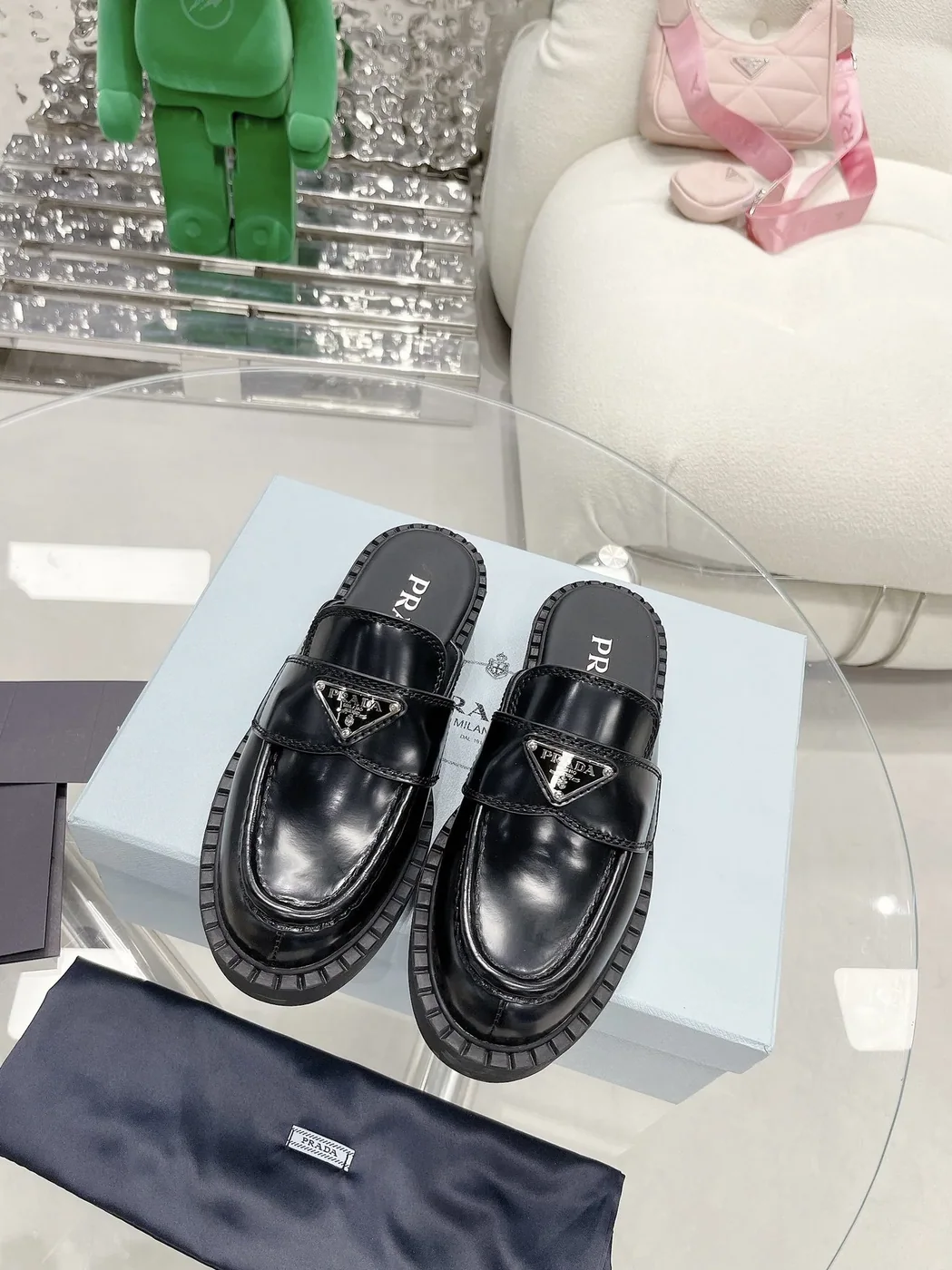 Prada Chocolate Brushed Mules Black in PRD
