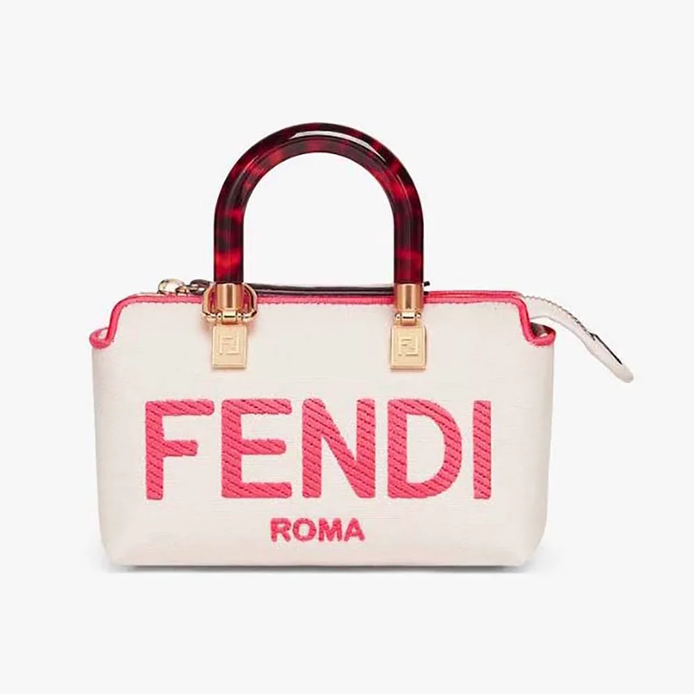 Fendi By The Way Mini Beige Canvas Small Boston Bag for Women Fendi By The Way Mini Beige Canvas Small Boston Bag for Women
