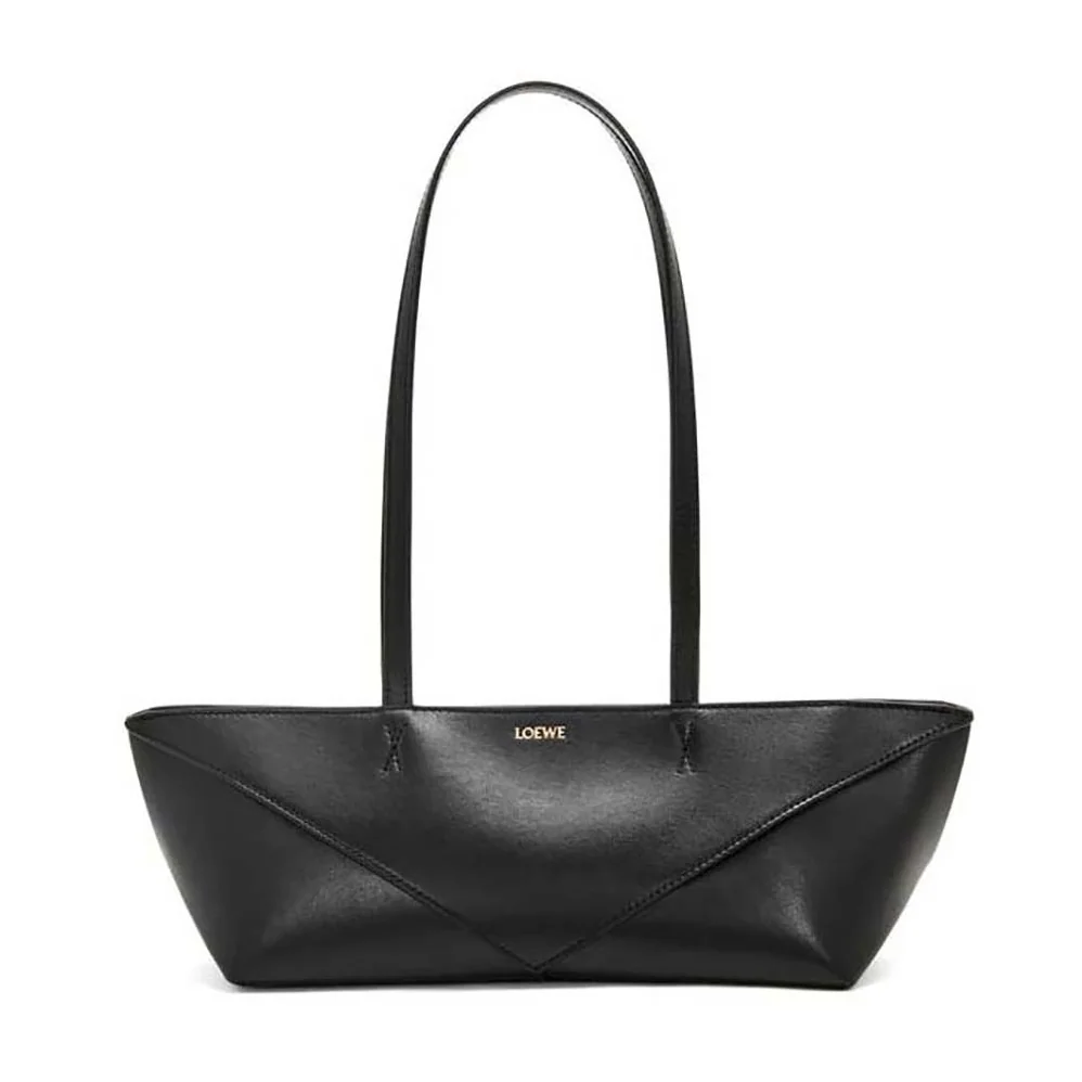 Loewe Cropped Puzzle Fold Bag in Shiny Calfskin for Women in Black Loewe Cropped Puzzle Fold Bag in Shiny Calfskin for Women in Black