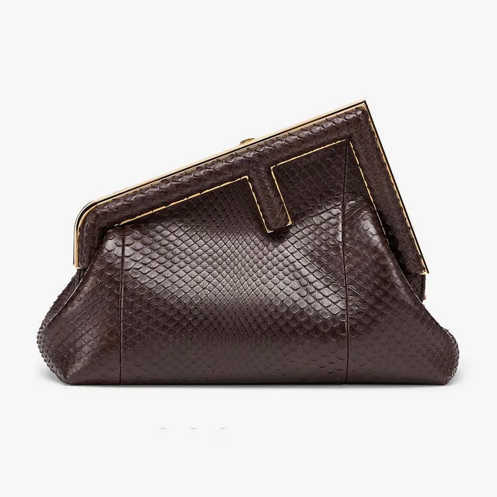 Fendi First Small Dark Brown Python Leather Bag for Women Fendi First Small Dark Brown Python Leather Bag for Women