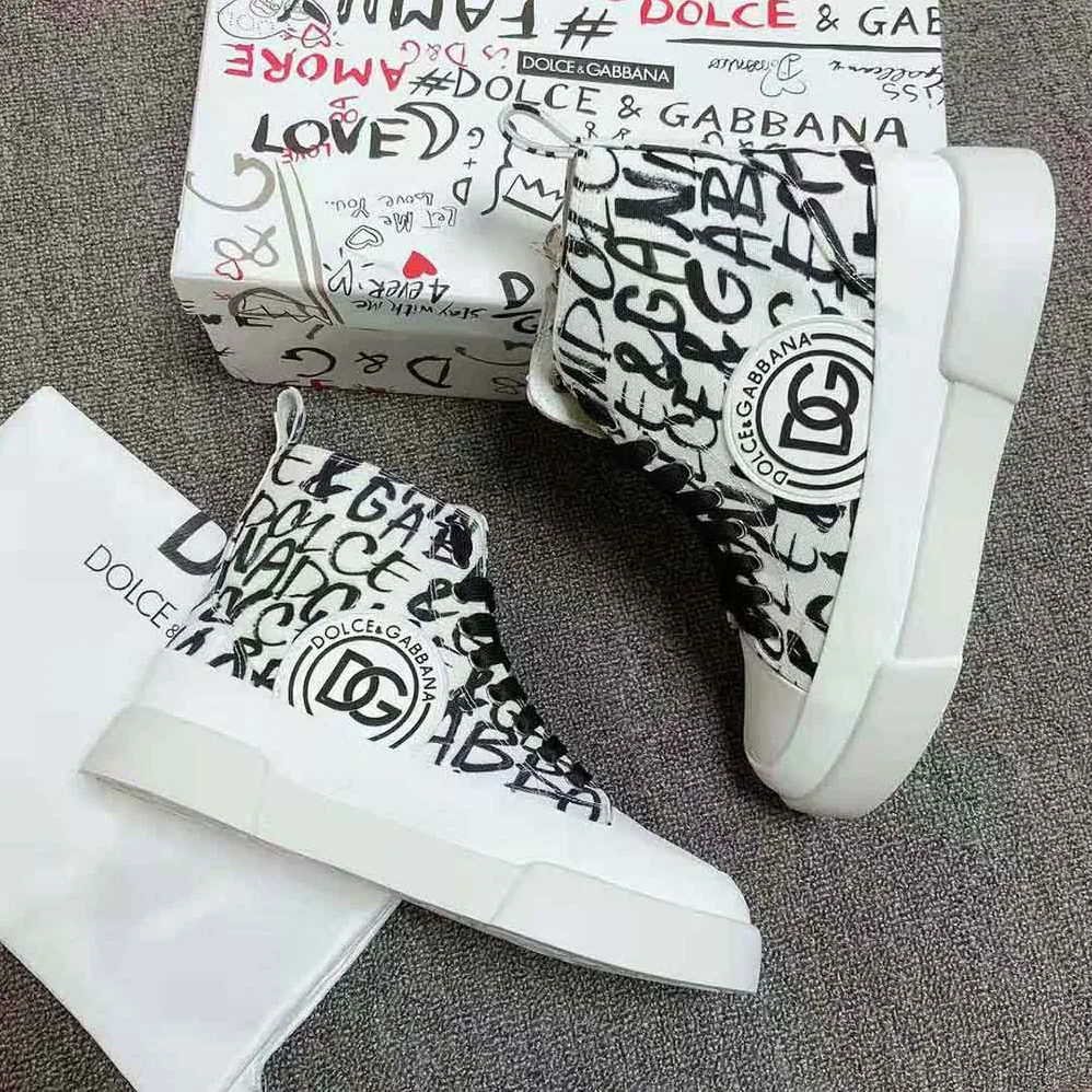 Dolce Gabbana D&G Canvas Portofino Light Mid-Top Sneakers with DG Logo Print for Unisex Dolce Gabbana D&G Canvas Portofino Light Mid-Top Sneakers with DG Logo Print for Unisex