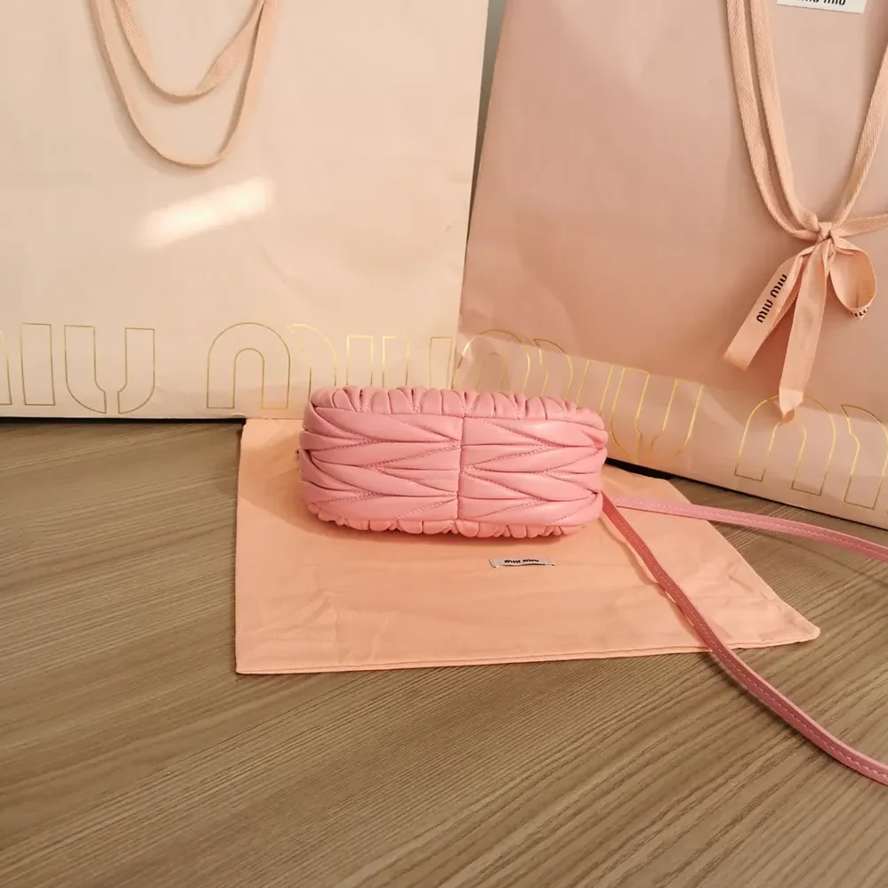 Miu Miu Wander Matelassé Nappa Leather Hobo Mini-Bag for Women in Pink