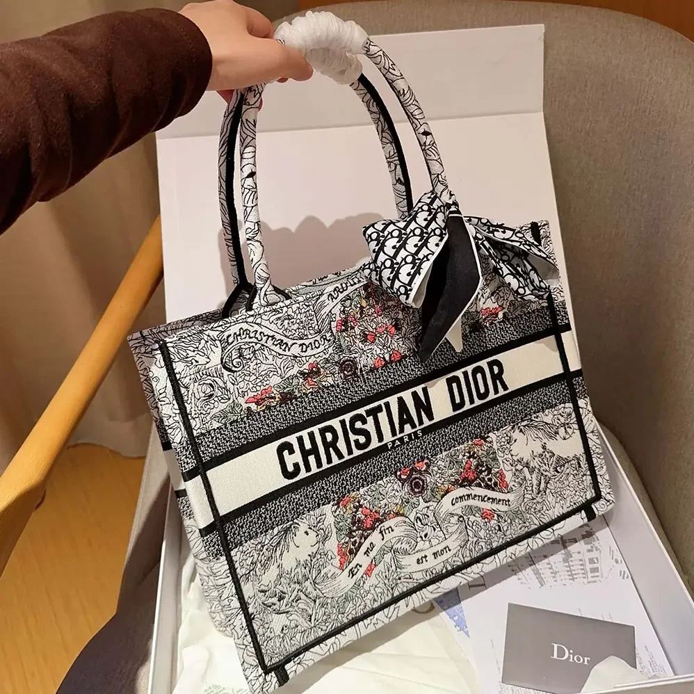 Dior Medium Dior Book Tote Latte Embroidery for Women