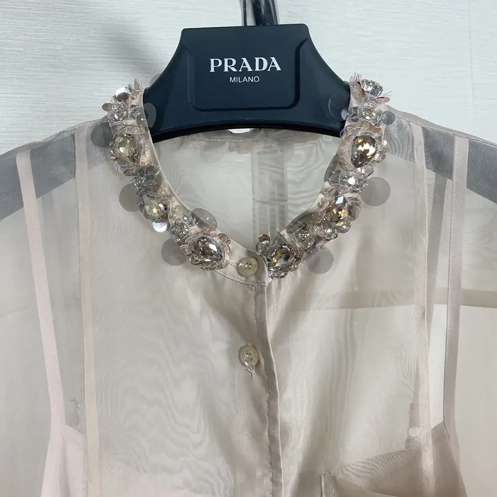 Prada Embroidered Organza Shirt for Women