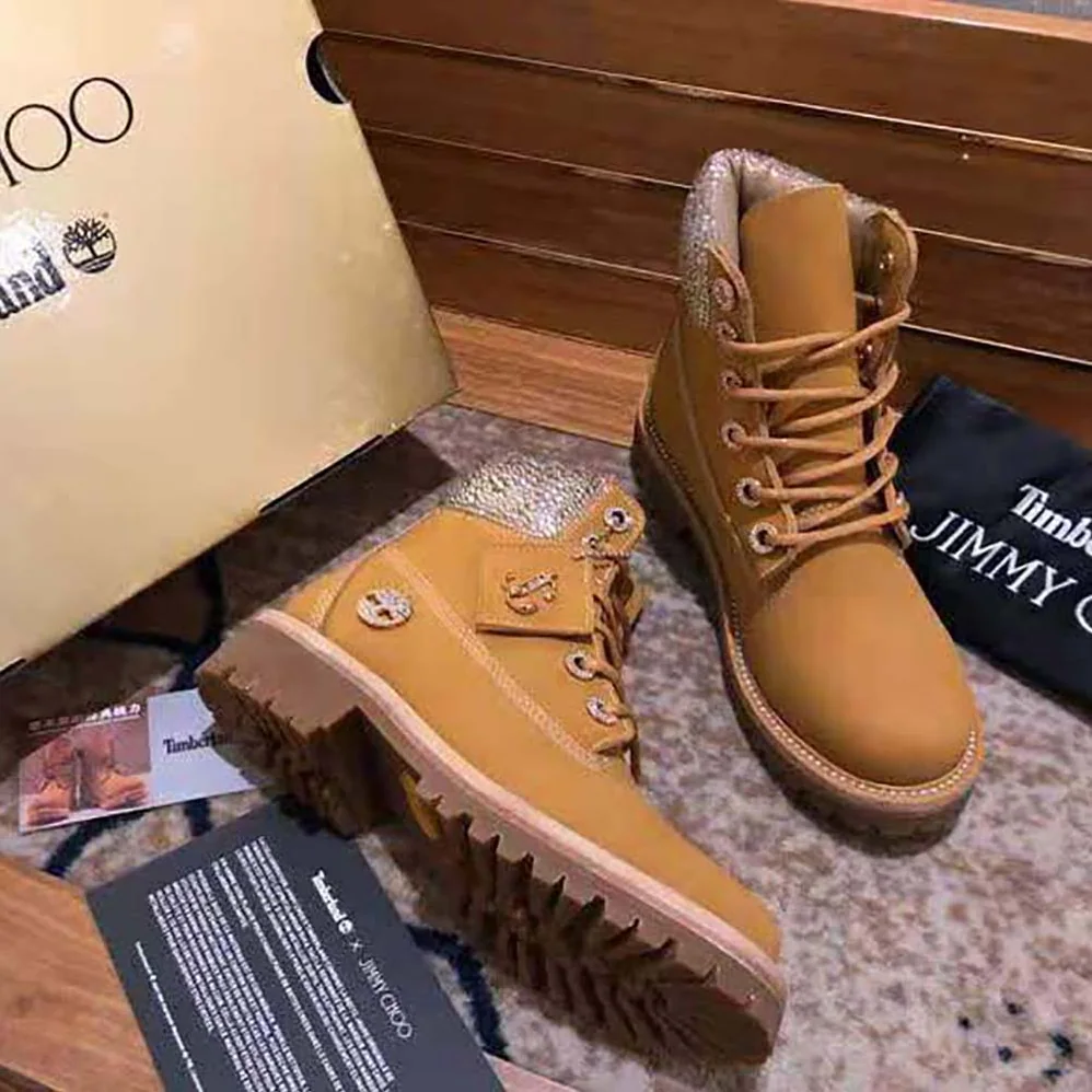 Jimmy Choo JC X Timberland/F Wheat Nubuck Leather Boots with Crystal Collar for Women Jimmy Choo JC X Timberland/F Wheat Nubuck Leather Boots with Crystal Collar for Women
