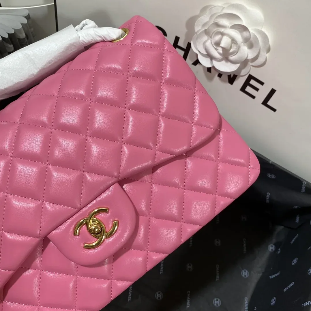 Chanel Classic Flap Bag Large Crossbody in Pink Gold Hardware