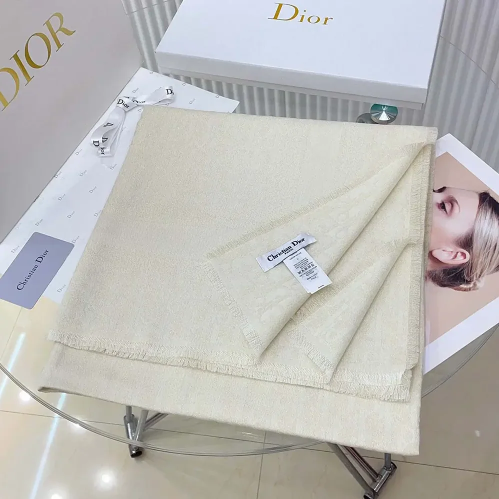 Dior Oblique Shawl White Wool Silk and Cashmere for Unisex