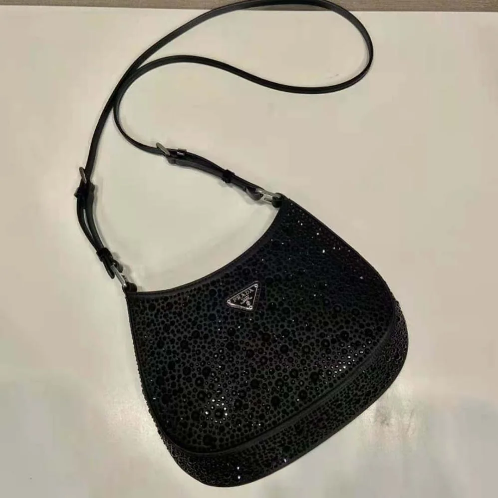 Prada Cleo Satin Bag with Crystals for Women in Black
