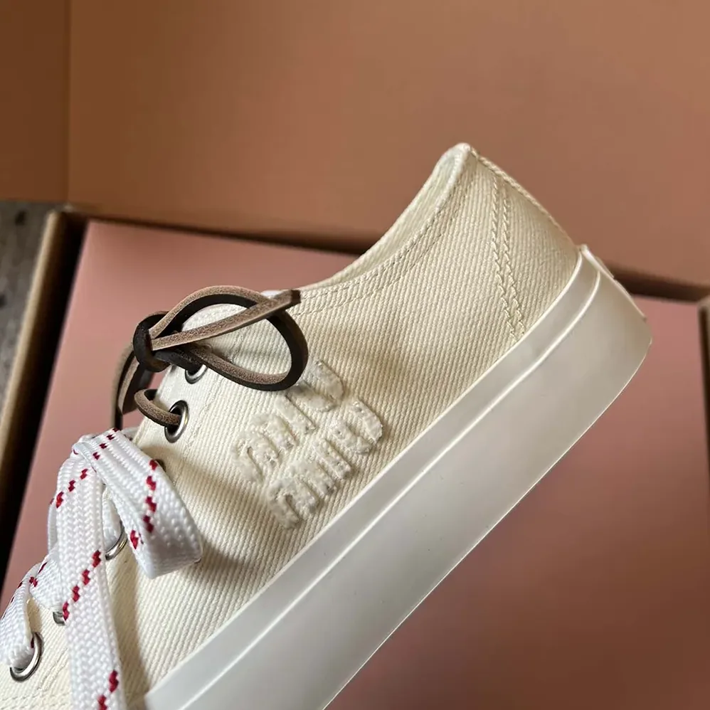Miu Miu Washed Denim Sneakers for Women in White