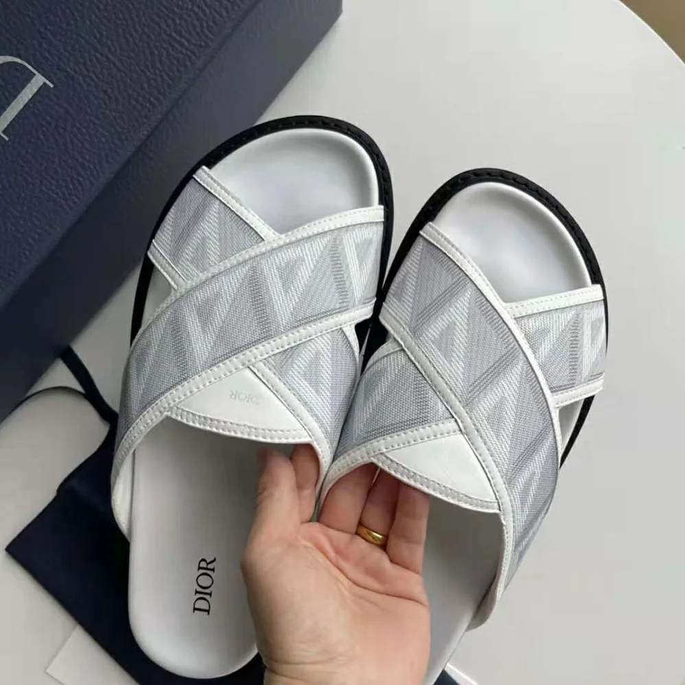 Dior Aqua Sandal Dior Gray CD Diamond Canvas for Men Dior Aqua Sandal Dior Gray CD Diamond Canvas for Men