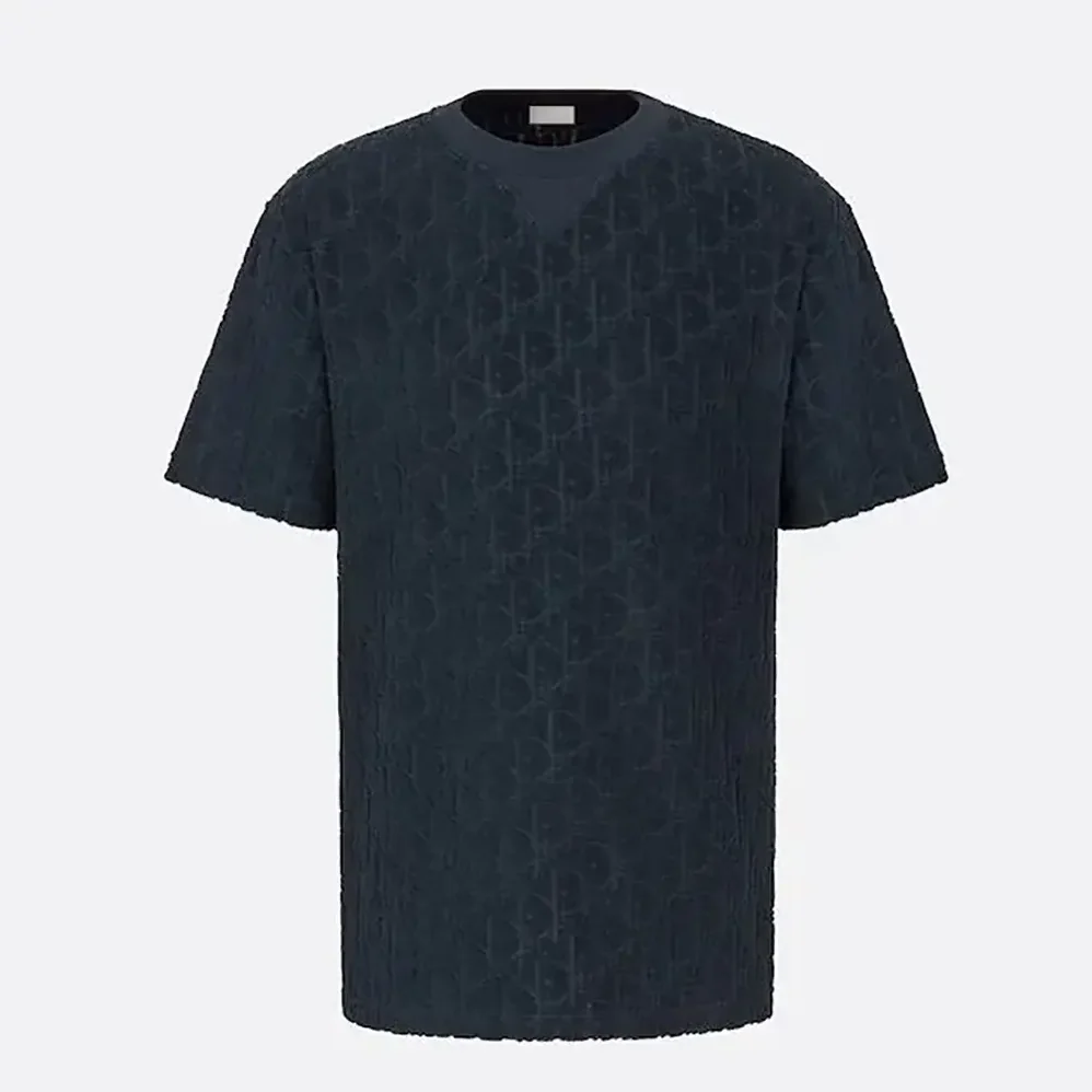 Dior Oblique Relaxed-Fit T-Shirt Navy Blue Terry Cotton Jacquard for Men