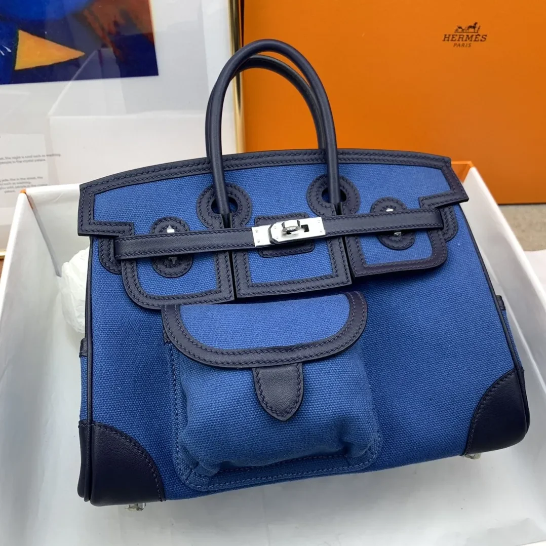 Hermes Birkin Cargo 25 Top Handle Bag in Blue Silver Hardware Bag Hermes Birkin Cargo 25 Top Handle Bag in Blue Silver Hardware Bag