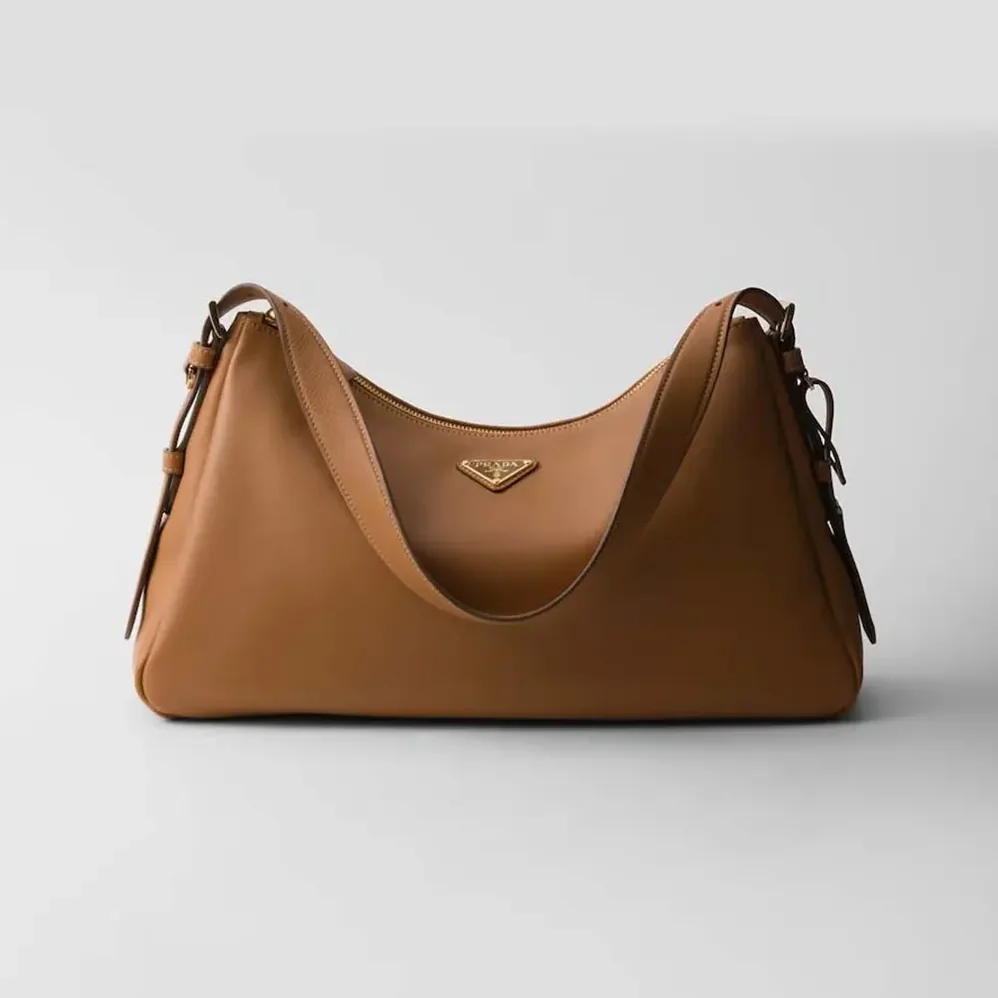 Prada Aimée Large Leather Shoulder Bag for Women in Brown Prada Aimée Large Leather Shoulder Bag for Women in Brown