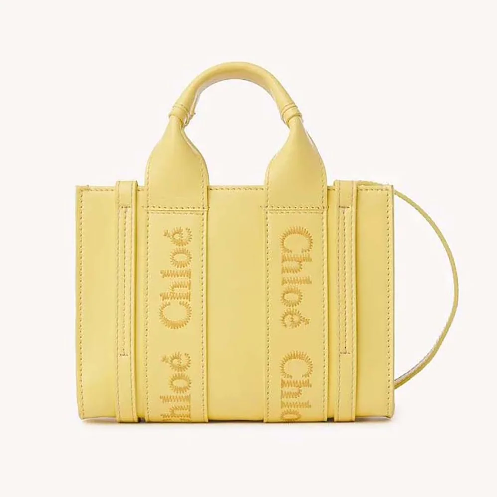 Chloe Mini Woody Tote Bag for Women in Yellow Chloe Mini Woody Tote Bag for Women in Yellow