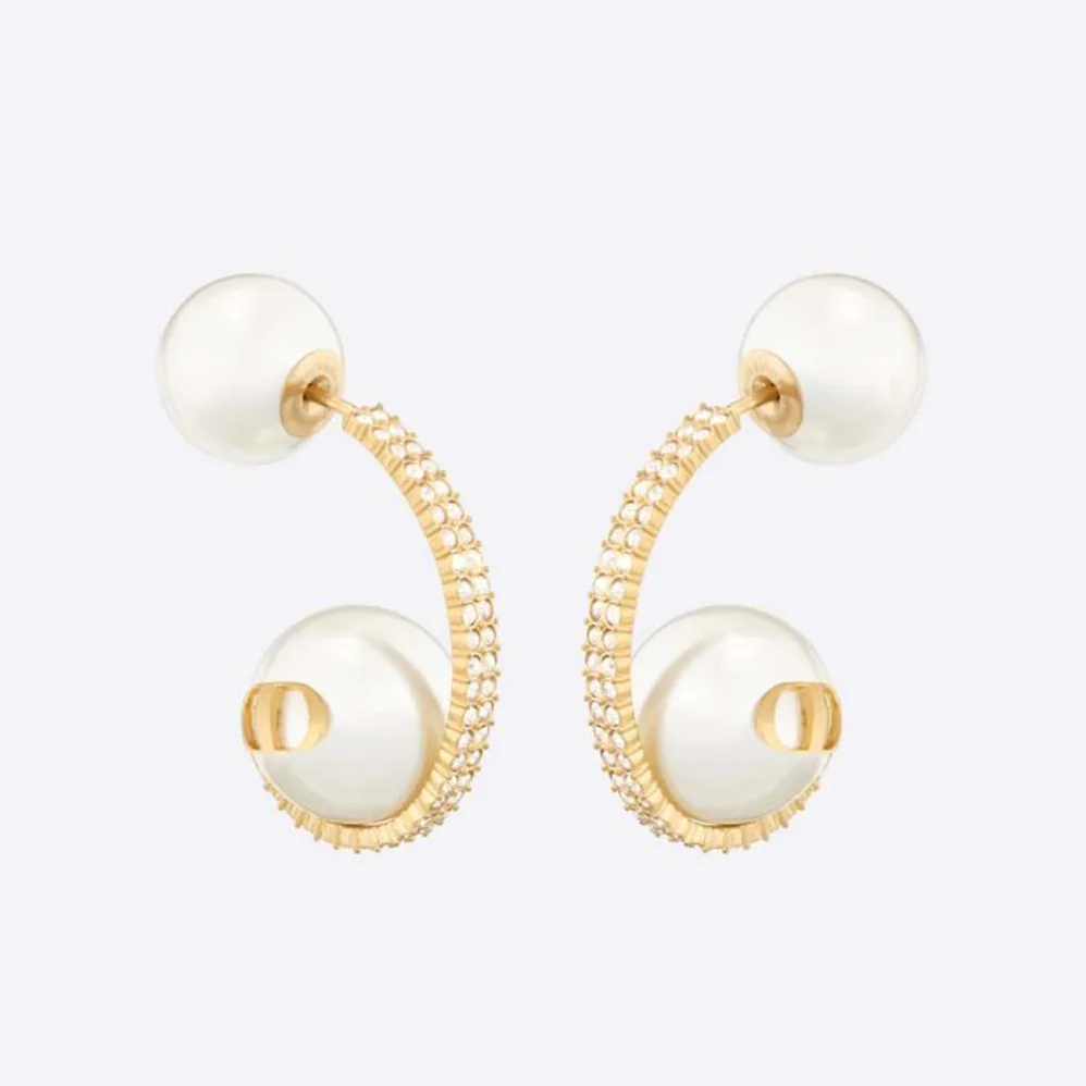 Dior Tribales Earrings Gold-Finish Metal with White Resin Pearls for Women Dior Tribales Earrings Gold-Finish Metal with White Resin Pearls for Women
