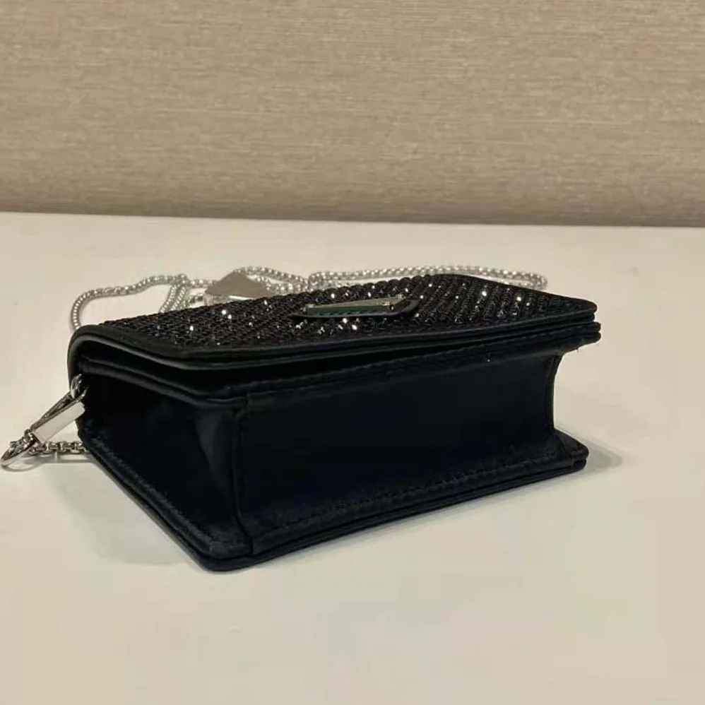 Prada Cardholder with Shoulder Strap and Crystals for Women in Black Prada Cardholder with Shoulder Strap and Crystals for Women in Black