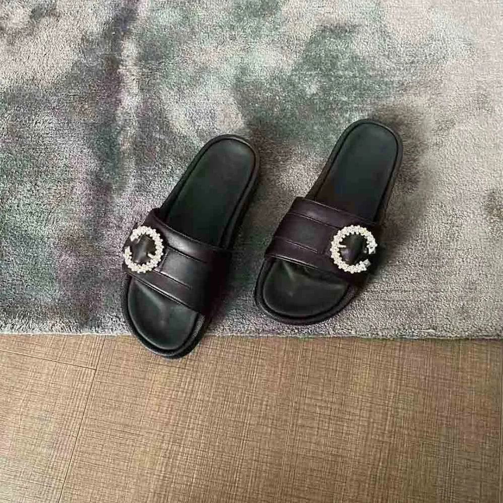 Jimmy Choo Fallon Black Nappa Leather Slides with Crystal Buckle for Women
