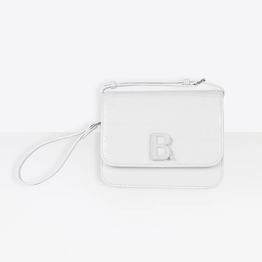 Balenciaga B. Small Bag in White Shiny Crocodile Embossed Calfskin for Women Balenciaga B. Small Bag in White Shiny Crocodile Embossed Calfskin for Women