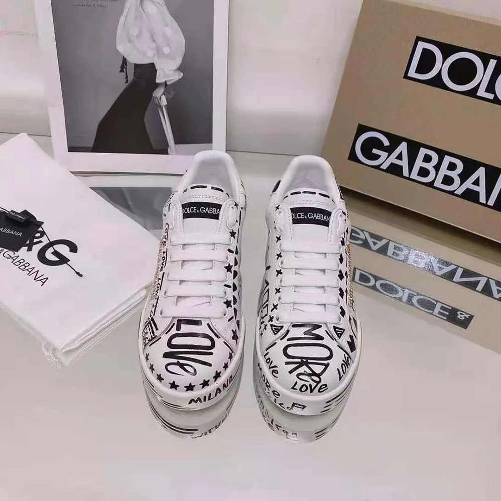Dolce Gabbana D&G Hand for Unisex in Painted Calfskin Portofino Sneakers Dolce Gabbana D&G Hand for Unisex in Painted Calfskin Portofino Sneakers