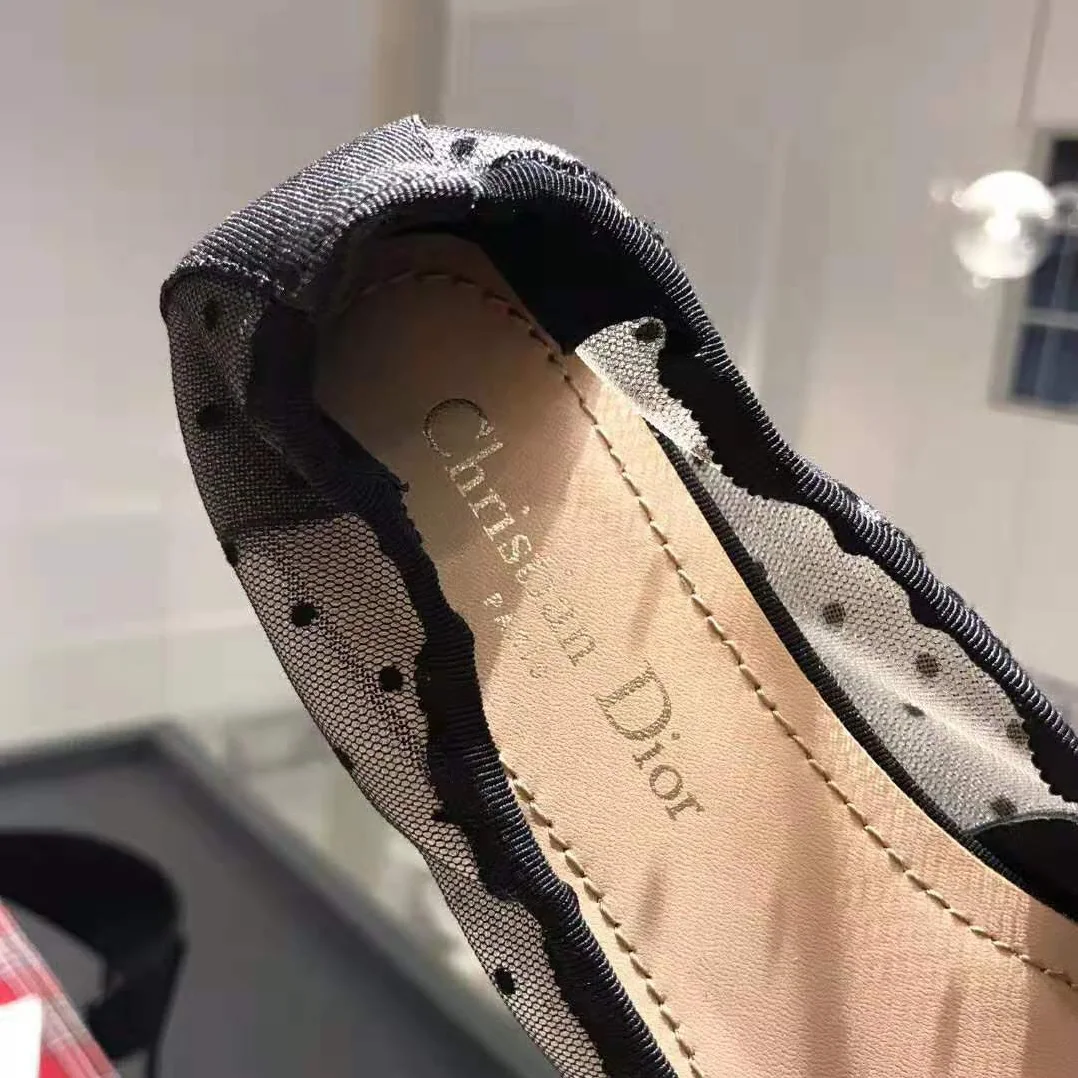 Dior Dior Baby-D Ballet Pump in Black Dotted Swiss 3 cm Heel for Women Dior Dior Baby-D Ballet Pump in Black Dotted Swiss 3 cm Heel for Women