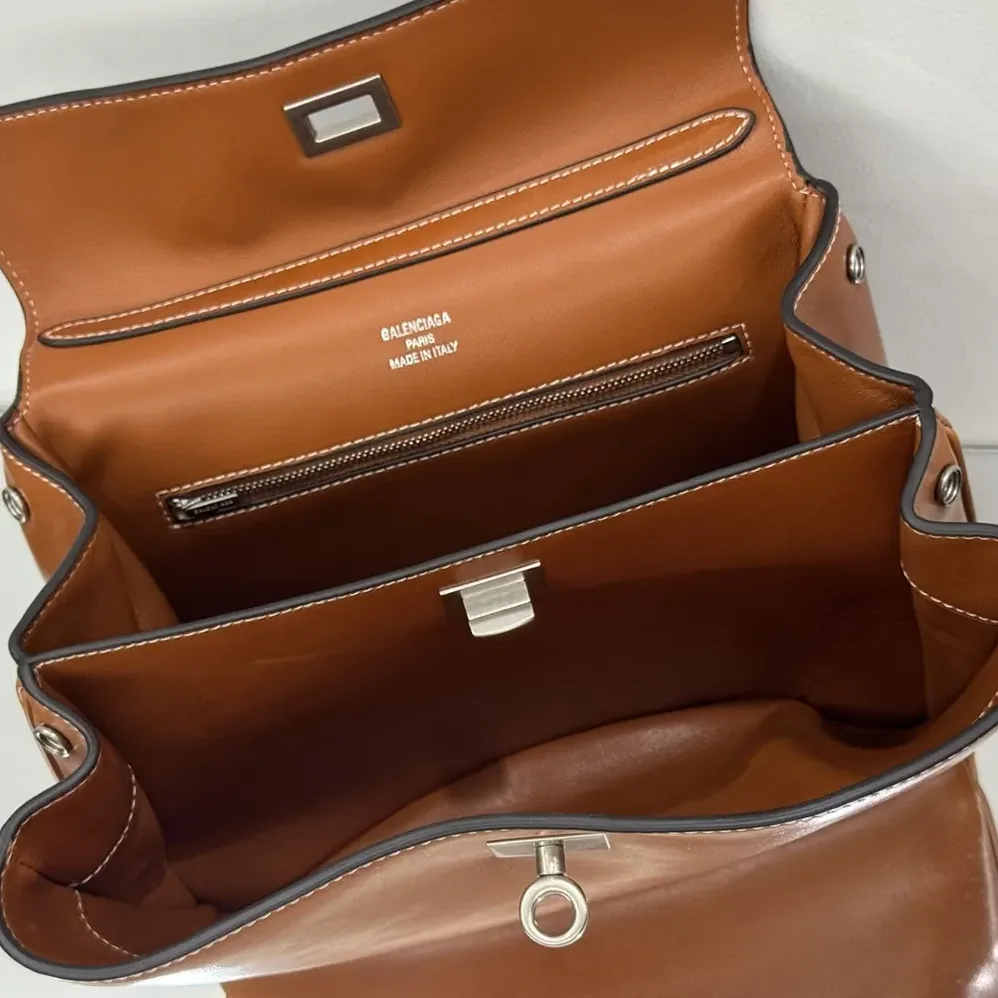Balenciaga Rodeo Handbag Small in Tan Cowboy Vegetable Tanned Lambskin Aged for Women in silver Hardware