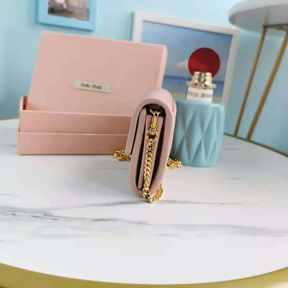 Miu Miu Nappa Leather Wallet with Shoulder Strap for Women in Pink