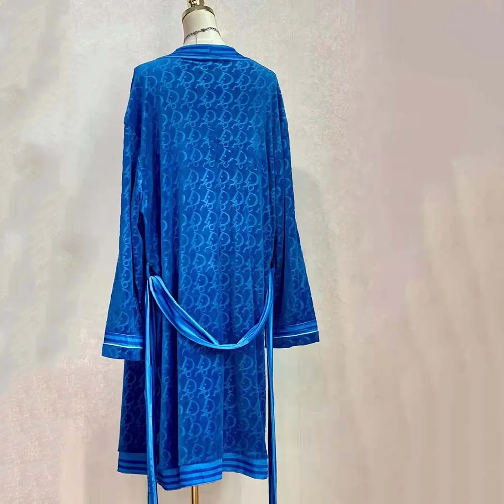 Dior Unisize Oblique Bathrobe In Terry Cotton Jacquard for Men in Blue Dior Unisize Oblique Bathrobe In Terry Cotton Jacquard for Men in Blue