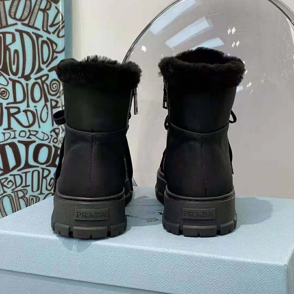 Prada Nylon Gabardine Lace-up Booties for Women in Black