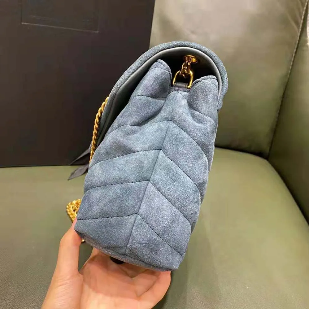 Saint Laurent YSL Loulou Small Chain Bag in “Y”-Quilted Suede for Women in Silver Saint Laurent YSL Loulou Small Chain Bag in “Y”-Quilted Suede for Women in Silver