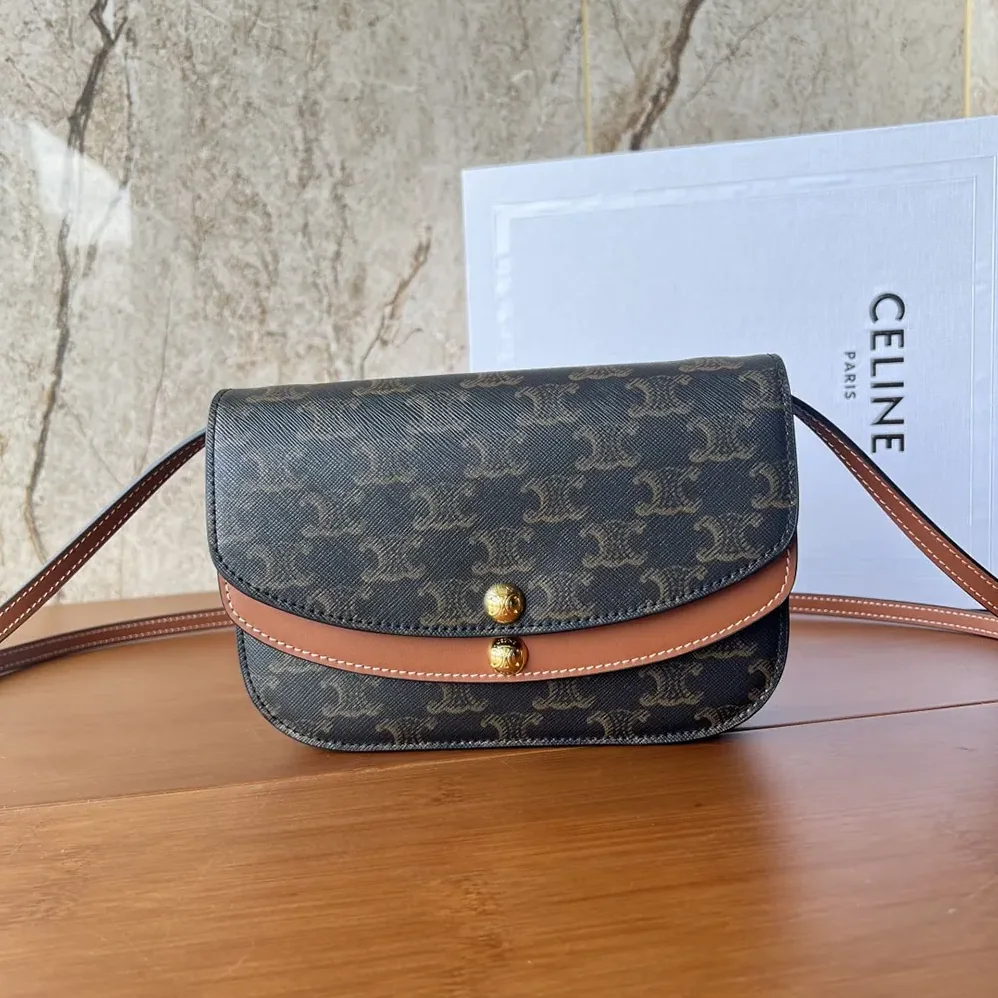 Celine Duo Wallet on Strap in Triomphe Canvas and Calfskin for Women