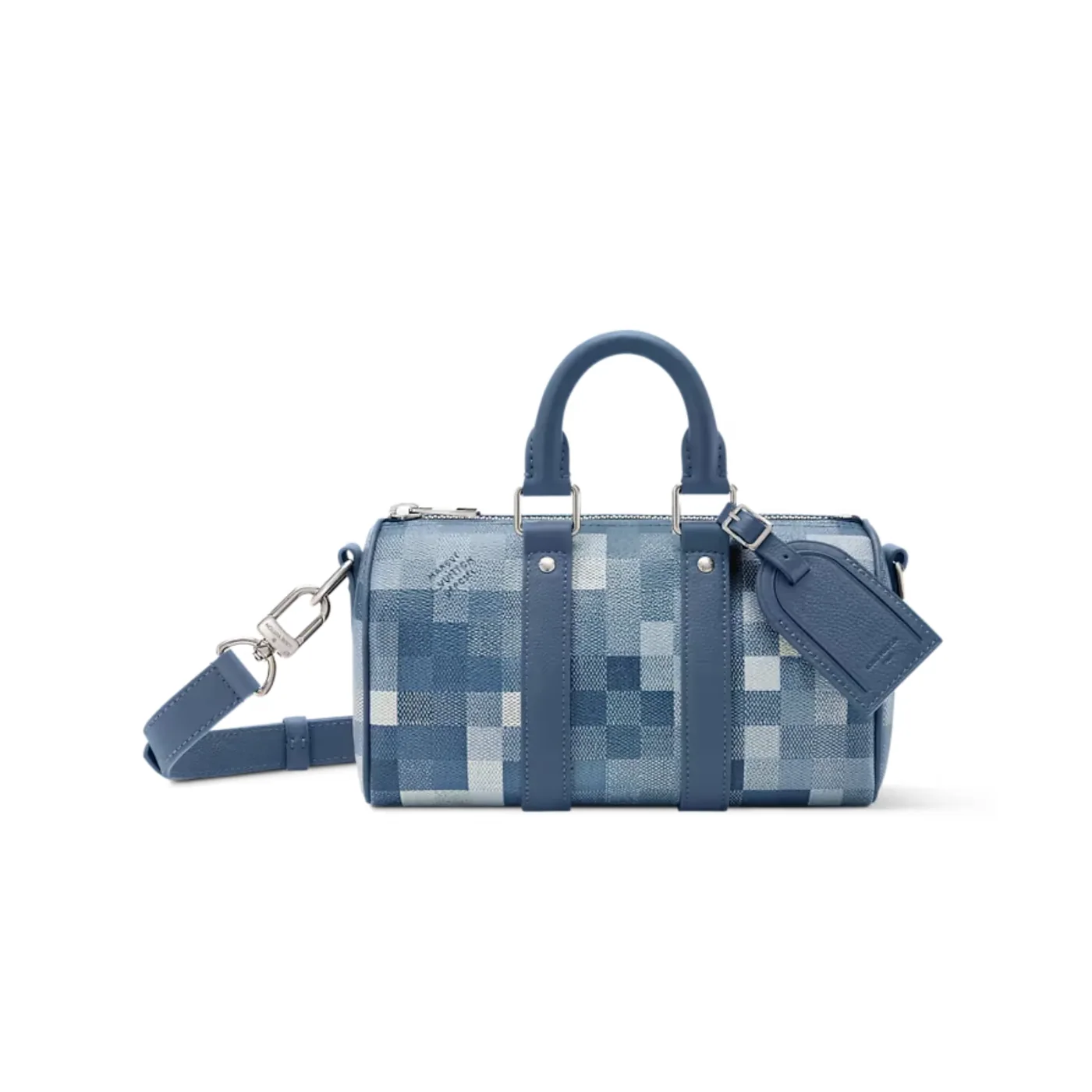 Louis Vuitton Keepall Bandouliere 25 Travel Bag in Indigo Damoflage Silver Hardware
