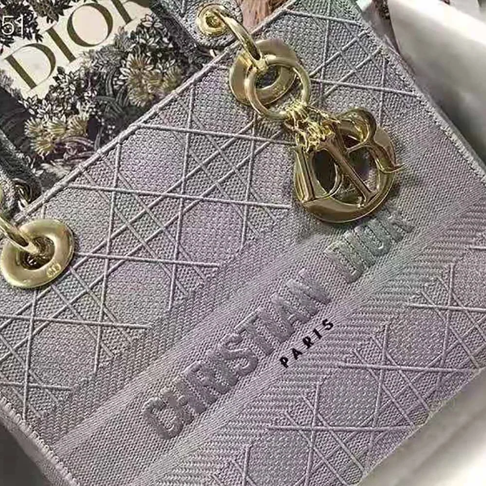 Dior Medium Lady D-Lite Bag Cannage Embroidery in Silver Dior Medium Lady D-Lite Bag Cannage Embroidery in Silver
