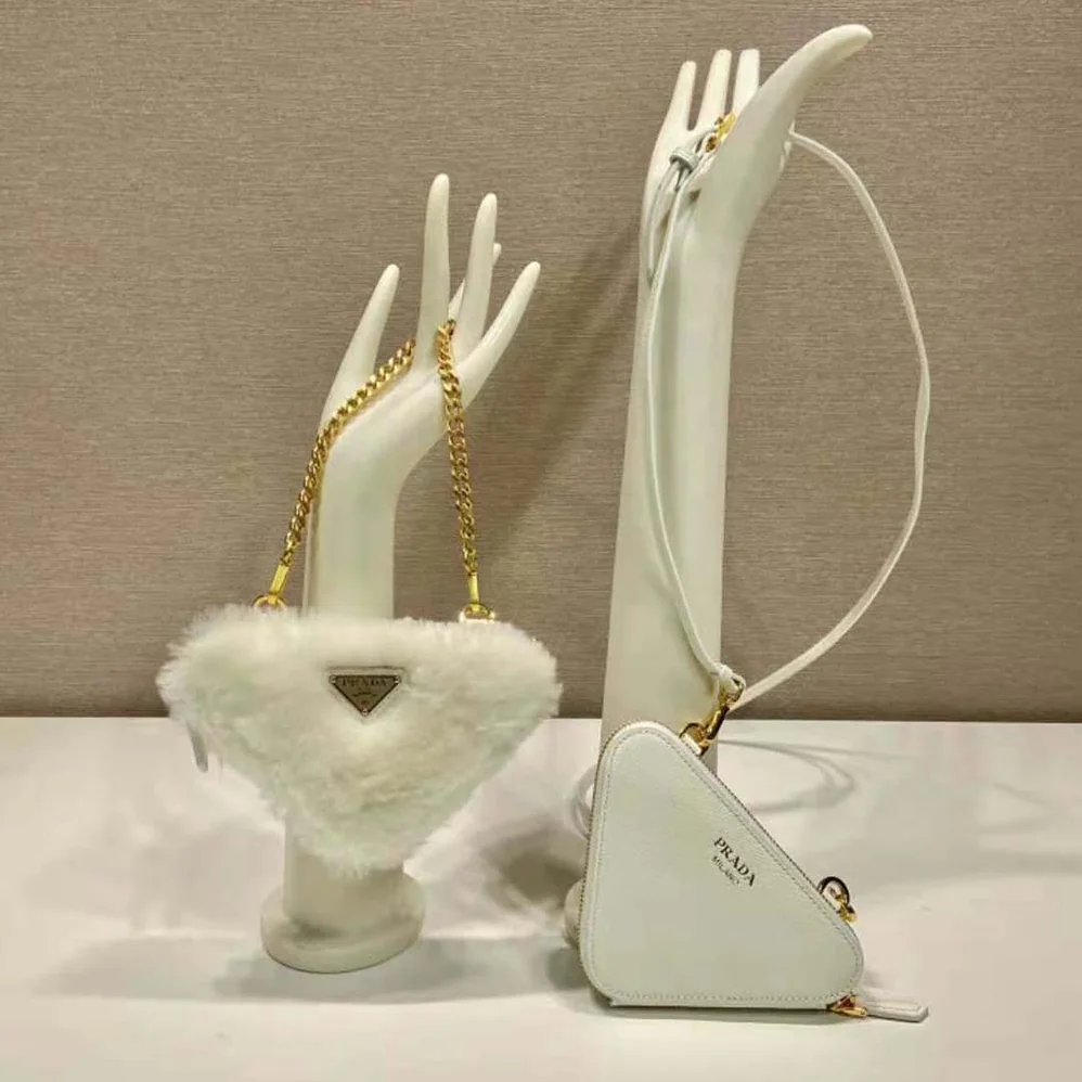 Prada Shearling and Saffiano Leather Mini-Pouch for Women in White