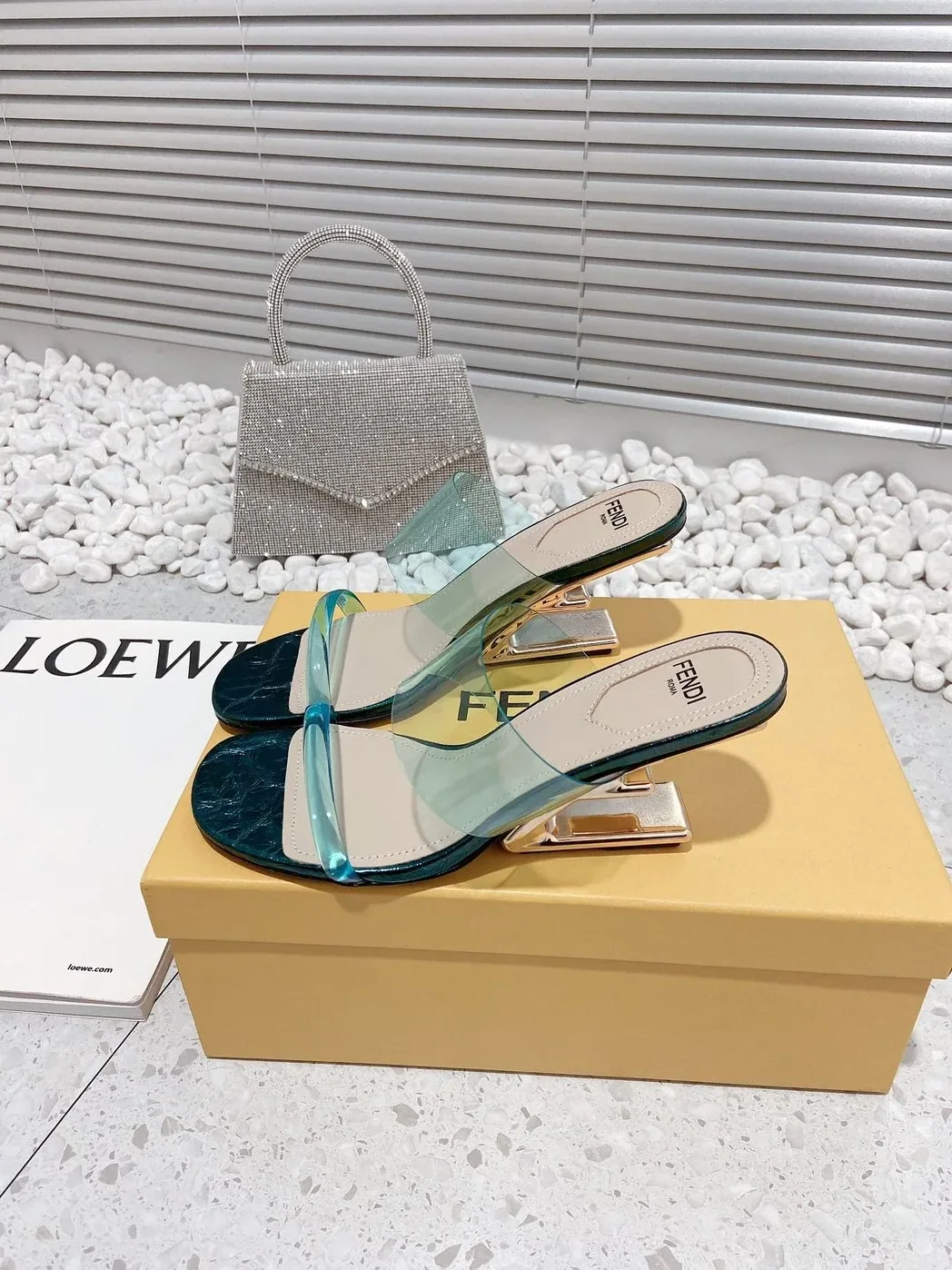 Fendi First Dark Green Transparent Medium in Heeled Sandals Fendi First Dark Green Transparent Medium in Heeled Sandals