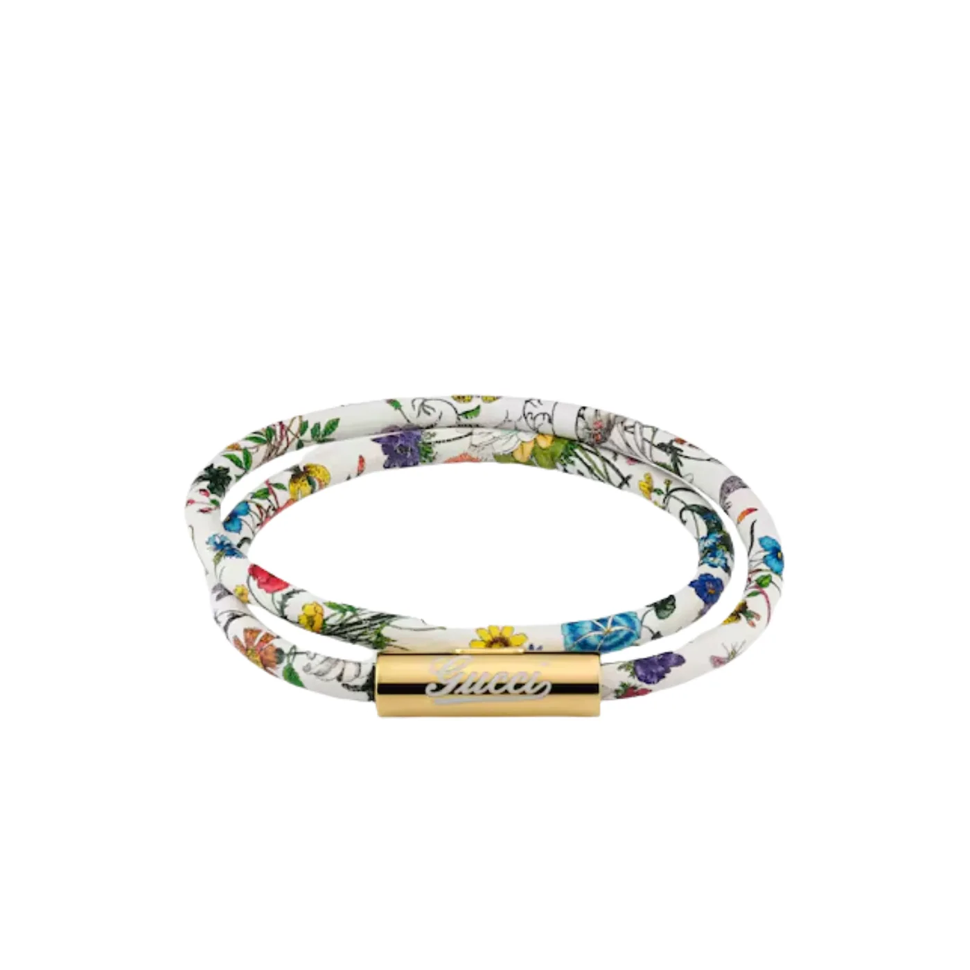 Gucci Leather Double Bracelet With Gucci Script White Tubular
