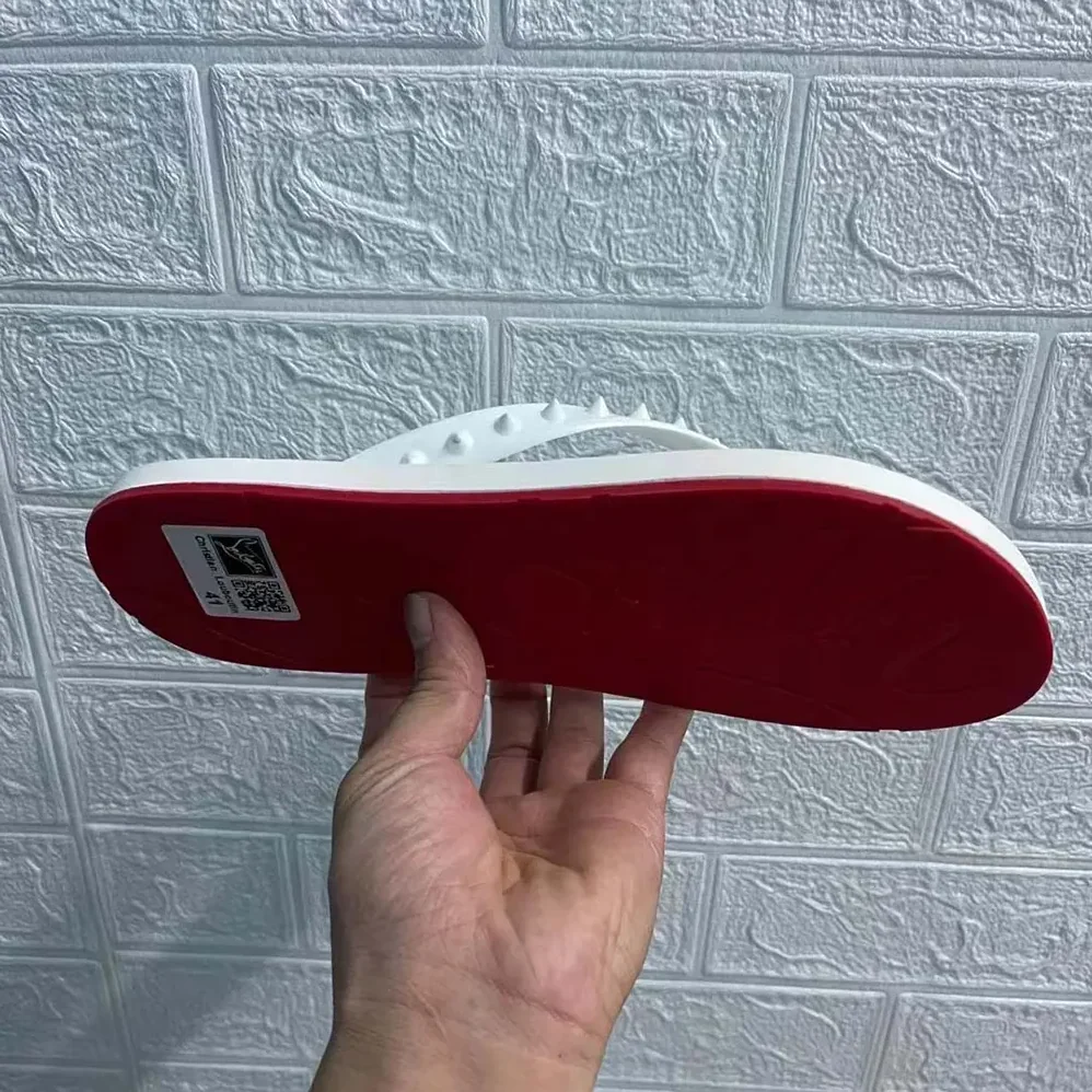 Christian Louboutin Loubi Donna Spike Red Sole Flip Flops for Men in White