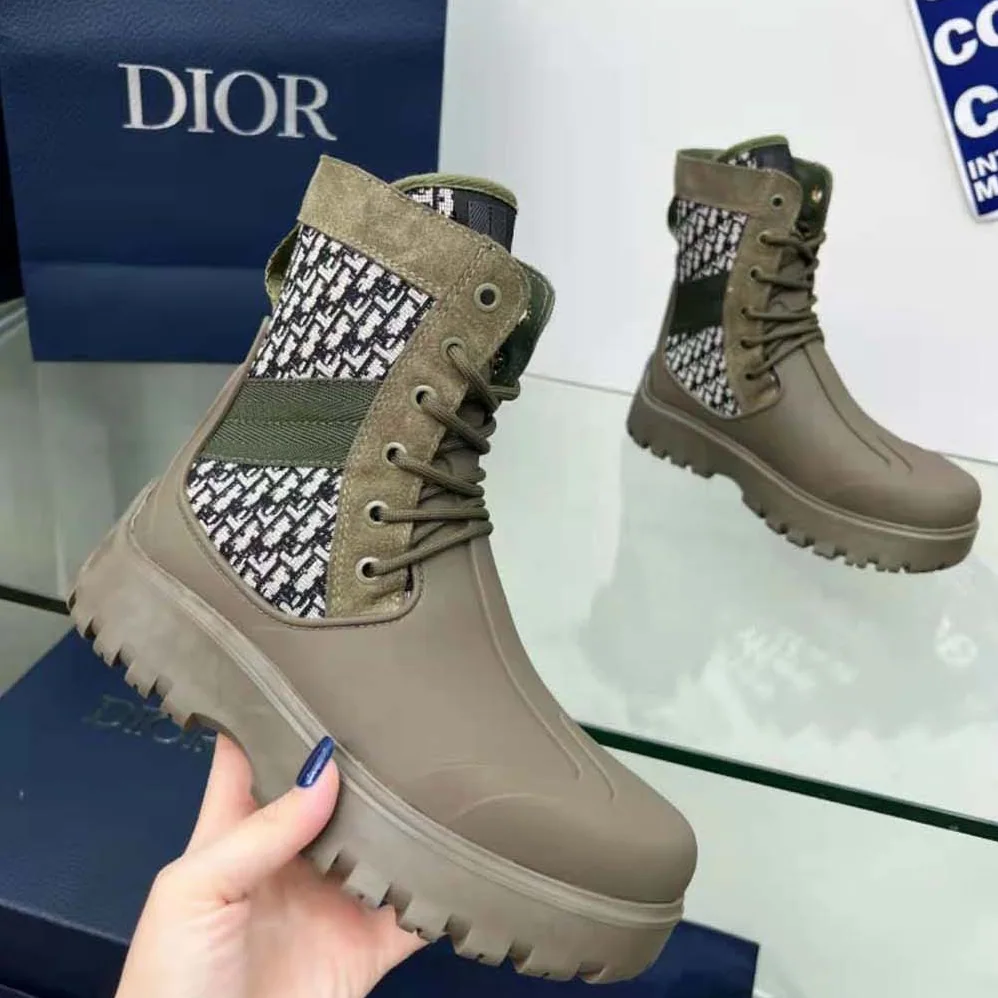 Dior Garden Lace-up Boot Beige and Black Dior Oblique Jacquard and Brown Rubber for Men